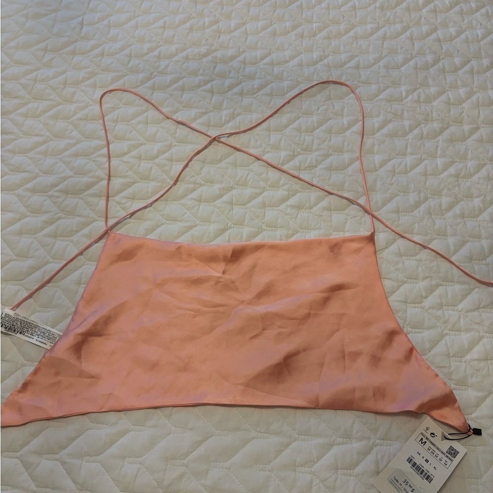 Zara Pink Sleeveless Crop Camisole with Tie Front